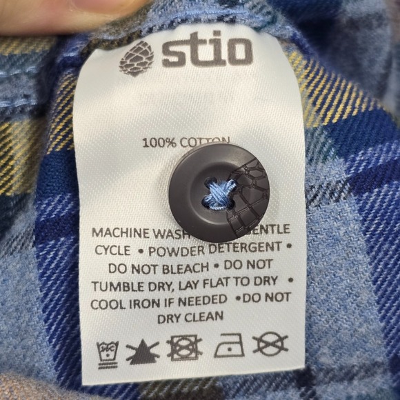 Stio Junction Midweight Flannel Shirt Mens L Blue Yellow Plaid Outdoors Casual‎ - Picture 6 of 11